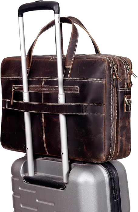 HLC 18 Inch Full Grain Leather Briefcase messenger shoulder bags for men and women