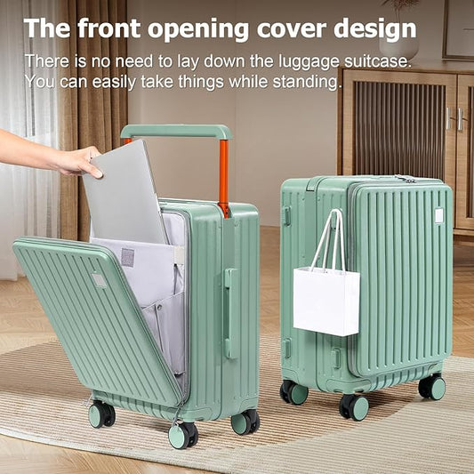 Joyway Hardshell Carry on Luggage with Front Pocket, Lightweight Hardside 20 Inch Suitcase with Spinner Wheels and TSA Lock (Green, Carry on Luggage-20 In)