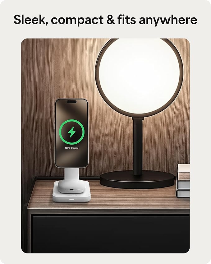 Mophie Snap+ 3-in-1 Wireless Charging Stand - MagSafe & Qi2 Certified, Compatible w/iPhone 17/16/15/14/13/12, Apple Watch, AirPods - Multi-Device Magnetic Charging Station, Eco-Friendly Design, White