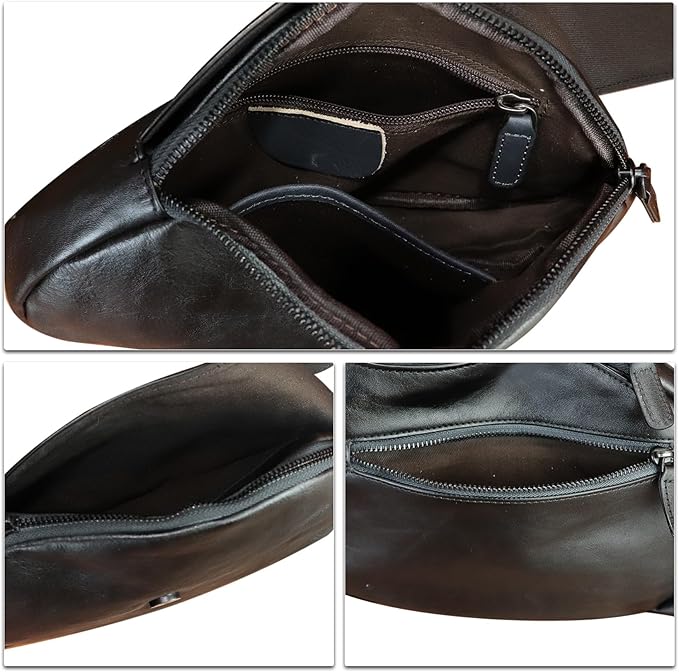 IVTG Genuine Leather Sling Bag for Women Vintage Real Leather Sling Backpack Fashion Shoulder Crossbody Bags Chest Bags