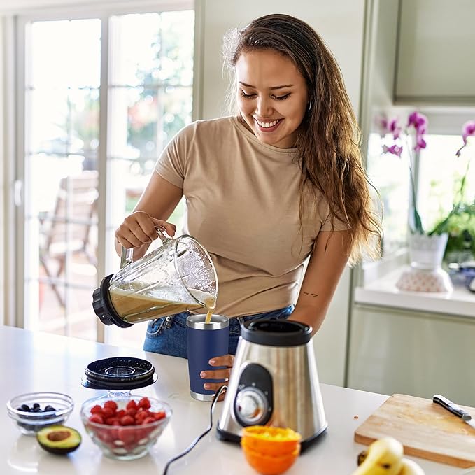 20 oz Tumbler Stainless Steel Tumblers Bulk with Lid Double Wall Insulated Coffee Tumbler Cups for Hot & Cold Drinks Powder Coated Travel Coffee Tumbler Mug Metal (Navy Blue, 1 pack)