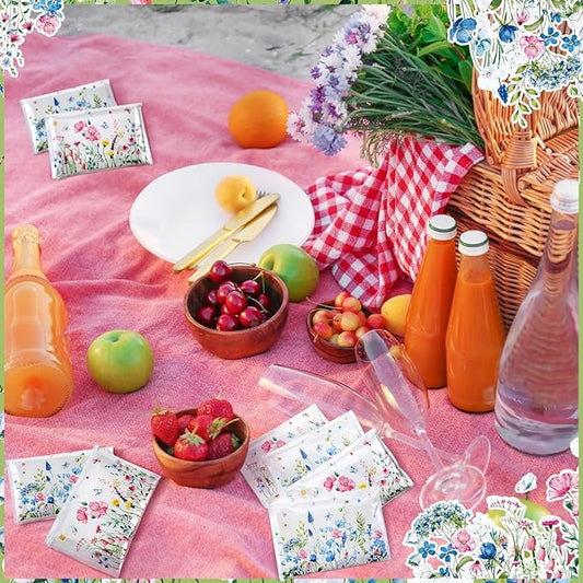 50 Pack Summer Floral Pocket Tissues Individual Packs Wildflower Wallet Facial Tissue Travel Bulk 3 Ply Flower Pocket Packets for Summer Wedding Party Supplies