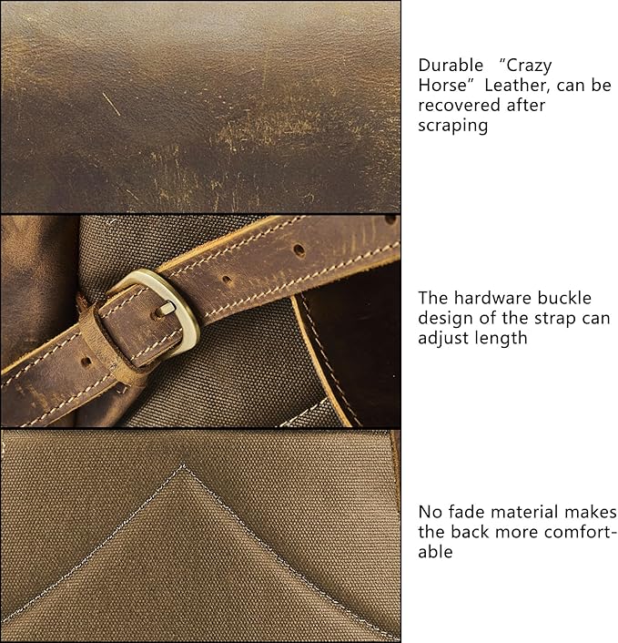 Leather Rucksack Backpack for Men Women Casual Travel Daypack 15.6 inch Laptop Bookbag
