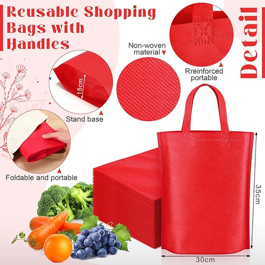Windyun Reusable Grocery Bags Large Non Woven Shopping Bags with Handle Foldable Portable Tote Carryall Bulk 11.8x6x13.8 Inch
