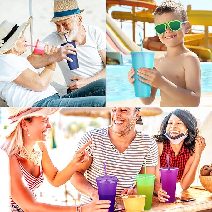 Honeydak 100 Pack Tumbler with Straw and Lid Bulk Glitter Plastic Cups Water Bottle Iced Coffee Travel Mug Reusable Party Favor Cups for Birthdays travel 24-27 oz (Shiny Color)