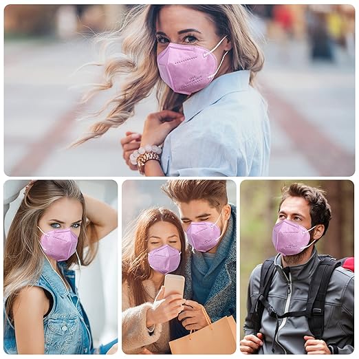 akgk KN95 Face Mask 50 PCS, Breathable Protection Masks, 5-Ply KN95 Hot Pink Masks, Cup Dust Safety Masks