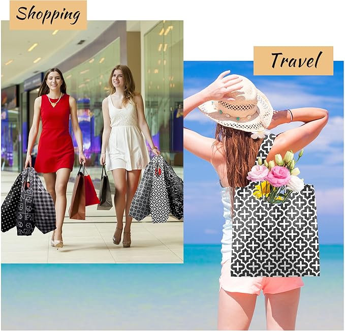 BeeGreen Reusable Shopping Bags for Groceries Reusable Gifts Bag - Grocery Bags Foldable 6 Pack Cute Holiday Cloth Bags With Handles - Large Tote Bag Bulk Heavy Duty Polyester Washable Geometry