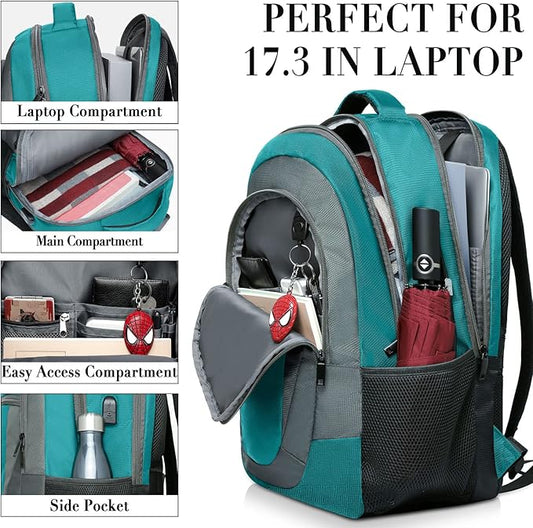 BIKROD Teal Backpack for Woman and Men, Travel Laptop School Backpack for Teens with USB Charging, Waterproof College Back Pack for 17.3 IN Laptop Backpack, Adult Business Computer Travel Backpack,