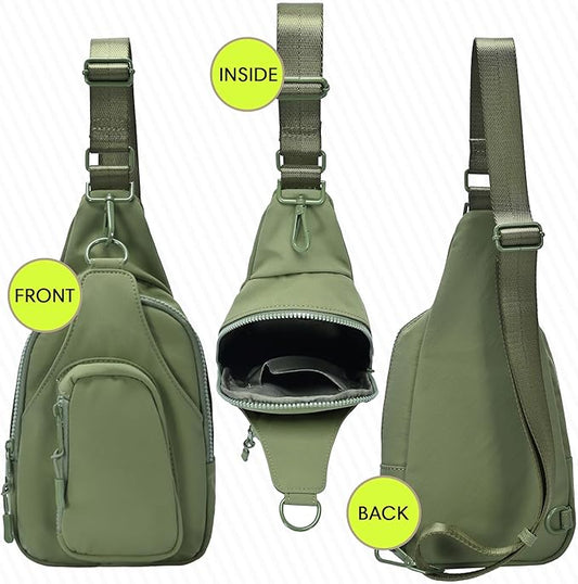 Antik Kraft Tasha Nylon Crossbody Sling (Moss) | Crossbody Bag for Women with 16-20" Strap | Nylon Sling Bag for Women | 7in x 2.5in x 12.5in |