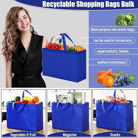 Windyun Reusable Grocery Bags Large Non Woven Shopping Bags with Handles Foldable Portable Tote Bulk, 16x6x12 Inch