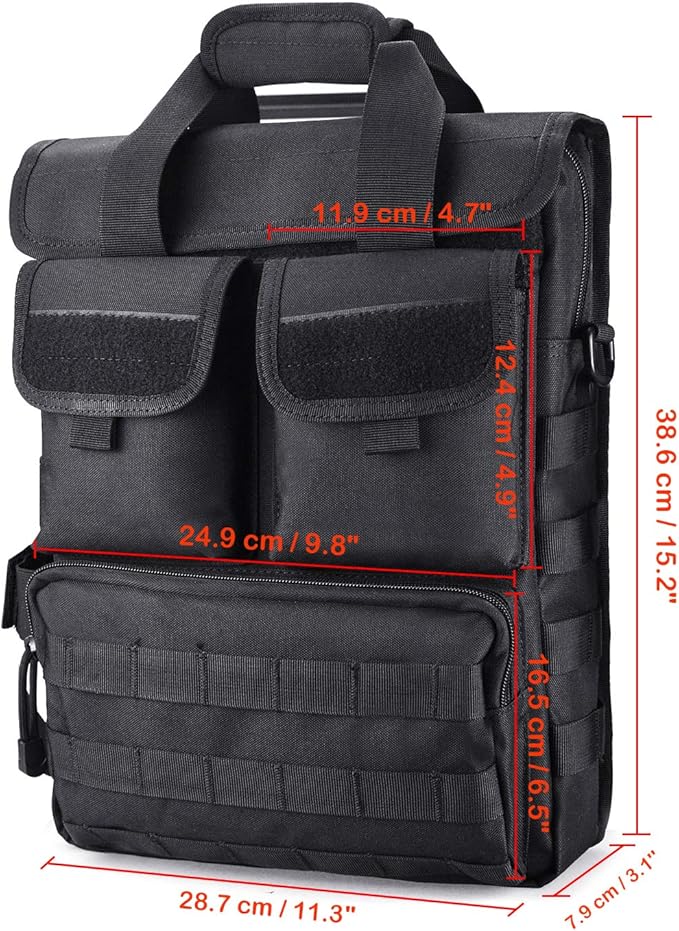 Tactical Messenger Bag Military MOLLE Sling Shoulder Pack Briefcase Laptop Assault Gear Handbags Utility Carry Satchel (Black, 15.6 inch)