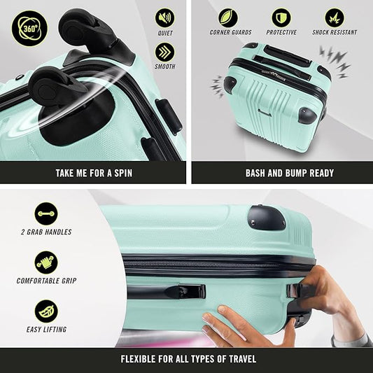 Kenneth Cole REACTION Bounds Lightweight Hardshell 4-Wheel Spinner Luggage, Mint Blue, 20-Inch Carry On