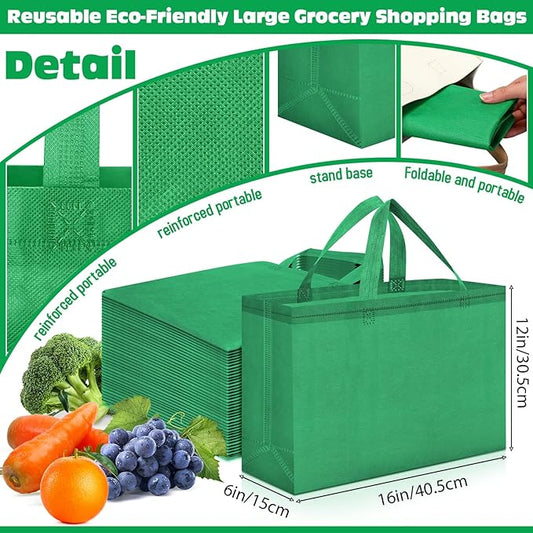 Windyun Reusable Grocery Bags Large Non Woven Shopping Bags with Handles Foldable Portable Tote Bulk, 16x6x12 Inch