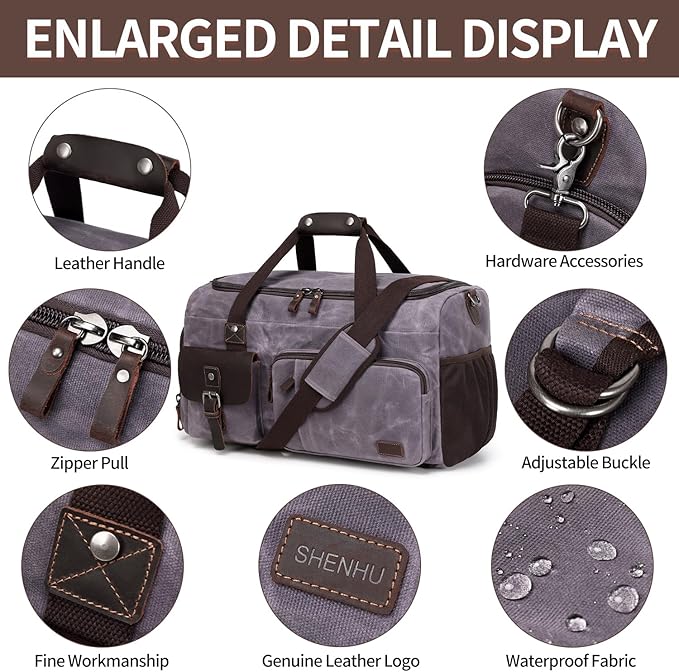 Travel Duffle Bag Weekender Bag with Shoe Compartment Overnight Bag for Men Travel Bag Carry On Lugguage Gray