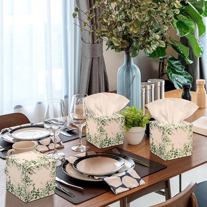 12 Pack Summer Eucalyptus Facial Tissues Cube Boxes 600 Sheets 3 Ply Small Square Green Eucalyptus Face Tissues Bulk for Summer Car Bedroom Supplies