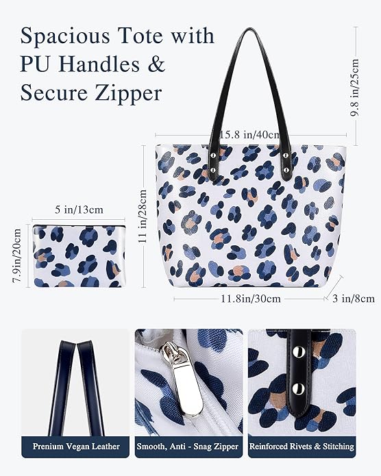 Nylon Tote Bag for Women, Floral 2-in-1 Set with Makeup Bag, Waterproof Large Capacity Shoulder Purse for Travel & Gift