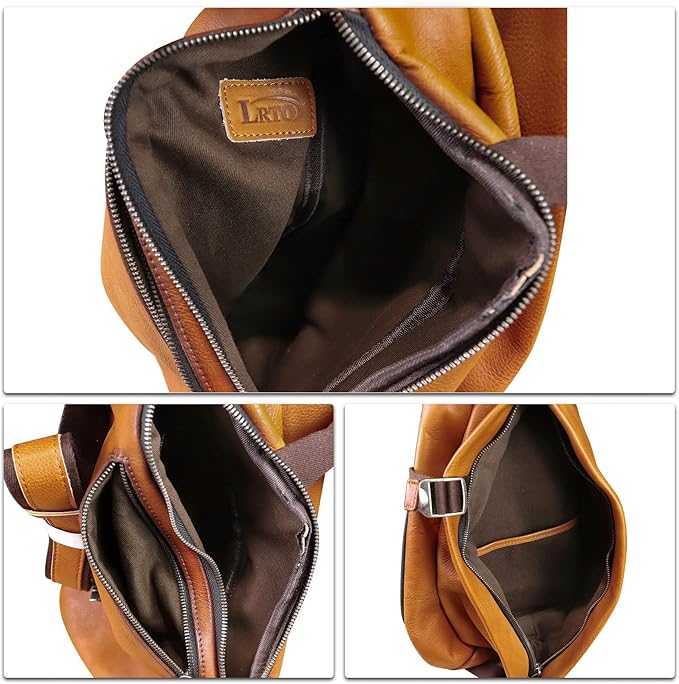 Genuine Leather Sling Bag Crossbody Purse Handmade Hiking Daypack Motorcycle Bag Retro Shoulder Backpack Vintage Chest Pack (Brown)