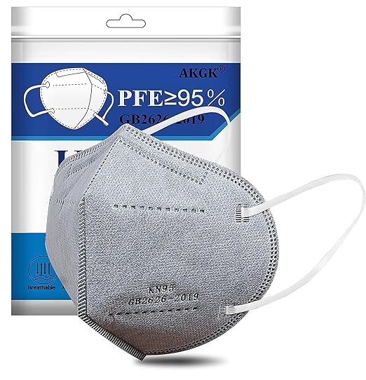 akgk KN95 Face Mask 50 PCS, Breathable Protection Masks, 5-Ply KN95 Grey Masks, Cup Dust Safety Masks