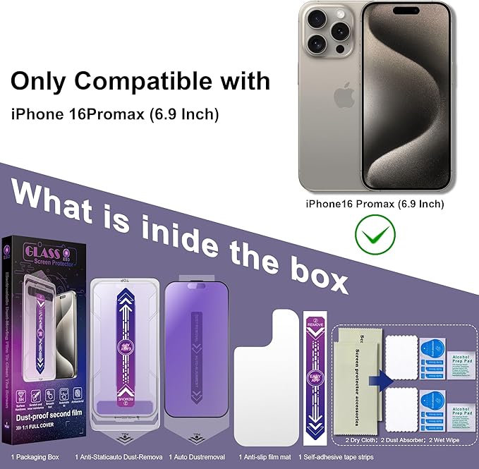 CHISHA 2-Pack Anti Blue Light Matte Screen Protector for iPhone 16 Pro Max 6.9-Inch, Auto Dust Removal, No Bubbles, High Definition Clear, Easy Installation