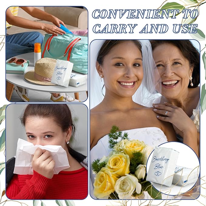 50 Pcs Something Blue Before I Do Tissues for Bridal Shower 3 Ply Tissues Travel Size Individual Packs Wedding Favors Pocket Paper for Women Girl Party Favor Bachelorette Engagement Wedding Party
