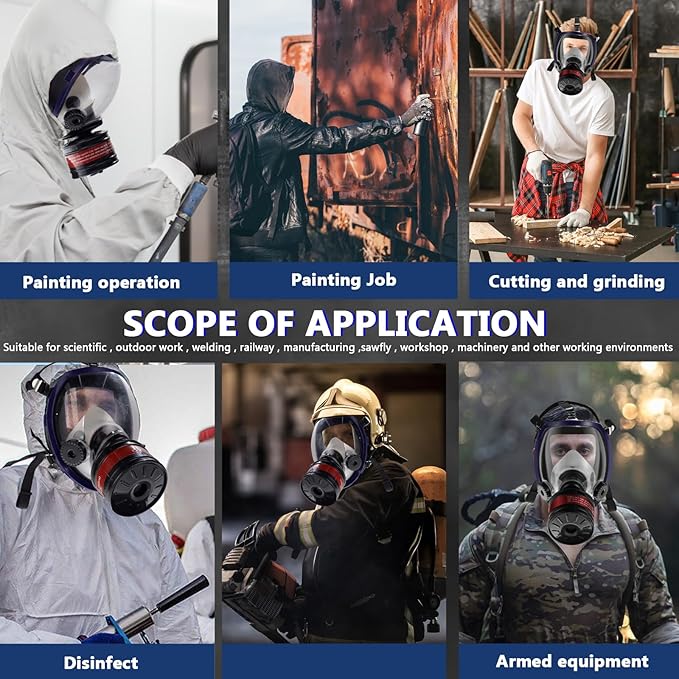 Full Face Gas Respirator Mask - Gas Masks Survival Nuclear and Chemical with Activated Carbon Filters
