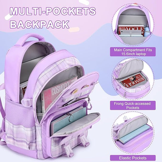 MOMUVO Girls Backpack with Lunch Box, Backpacks for Teen Girls, Backpack and Lunch Box Set