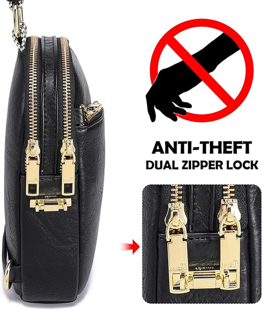 INICAT RFID Blocking Sling Bag Leather Crossbody Bags for Women Fanny Pack Cross Body for Woman Chest Bag for Travel 1.9L