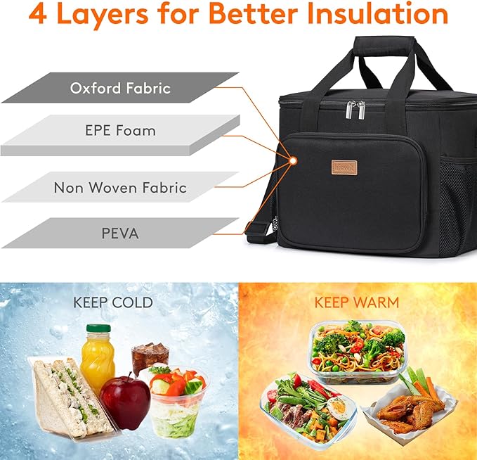 Lifewit Large Lunch Bag Insulated Lunch Box Soft Cooler Cooling Tote for Adult Men Women, Burgundy 40-Can (24L), 13.7"×11"×11"