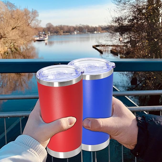 20oz Tumbler Bulk Stainless Steel Tumbler Cup with Lid Vacuum Insulated Double Wall Travel Mug, Durable Powder Coated Travel Coffee Tumbler Mug for Hot & Cold Drinks, Red,8 Pack