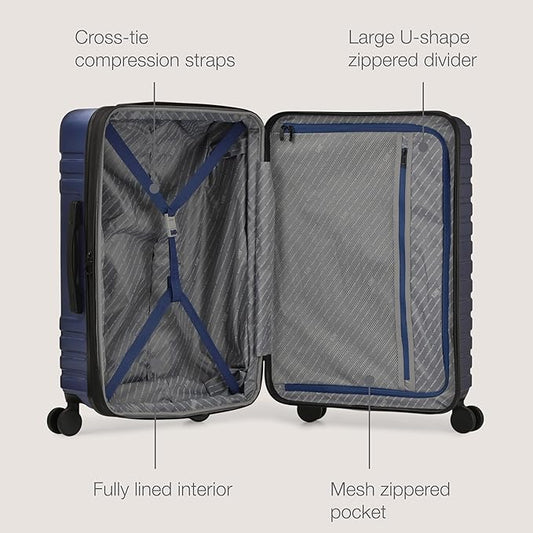 U.S. Traveler Boren Polycarbonate Hardside Rugged Travel Suitcase Luggage with 8 Spinner Wheels, Aluminum Handle, Navy, 2-Piece Set, USB Port in Carry-On