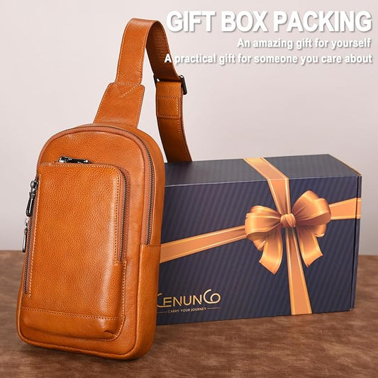 Genuine Leather Sling Bag for Men and Women Crossbody Shoulder Purse Chest Sling Backpack Carry on Casual Daypack