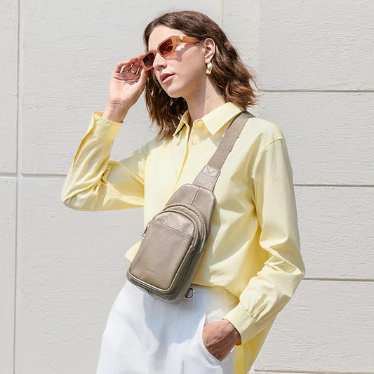 befen Genuine Leather Small Sling Bag for Women Anti-Theft Crossbody Chest Bags Fanny Packs for Travel with RFID Card Slots