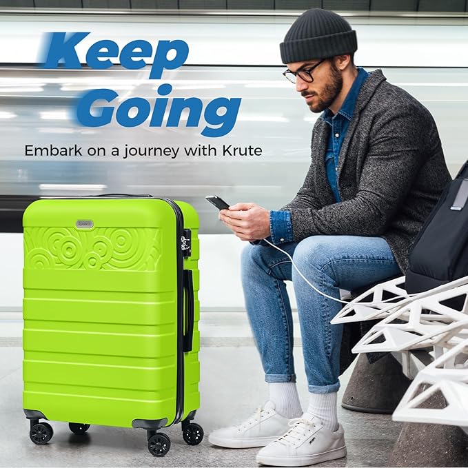 Krute Suitcases with Wheels Checked Luggage 24 Inch PC ABS Lightweight TSA Lock Travel Luggages Hard Side Suitcase