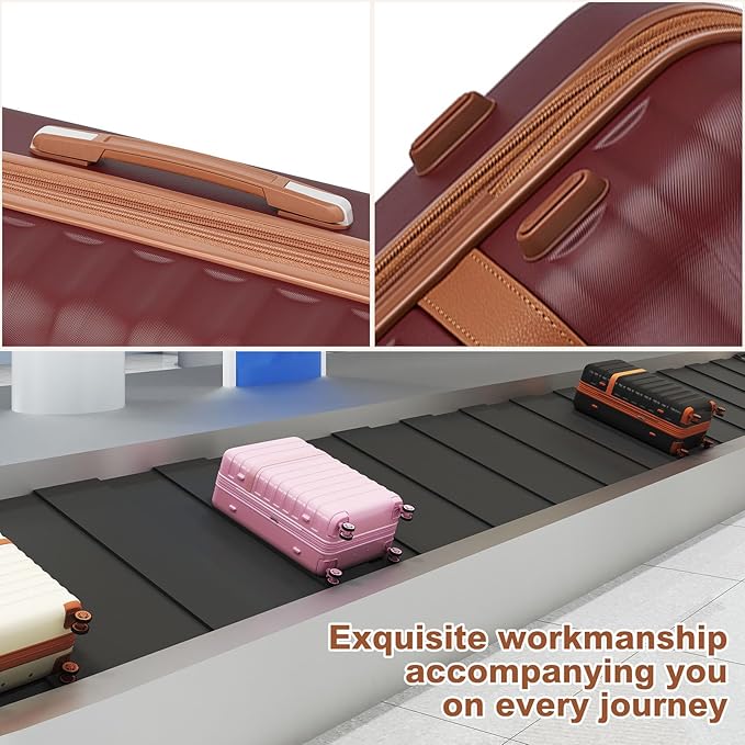 Kono Expandable 28 Inch Large Checked Luggage: ABS+PC Hardside Trolley Travel Case - Hard Shell Suitcase with TSA Lock, Burgundy