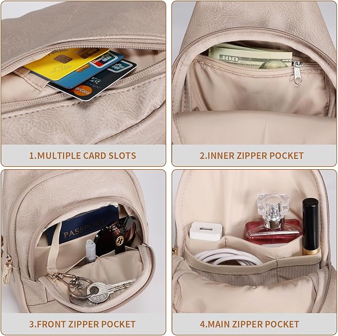 Crossbody Bags for Women Anti Theft Small Sling Handbag with Zipper Lock Vegan Leather RFID Blocking Chest Pure