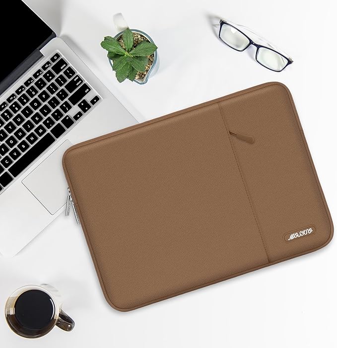 MOSISO Laptop Case 13.3 inch, 13-13.3 inch Laptop Sleeve Compatible with MacBook Air/Pro 13 / Pro 14, HP Dell ASUS Lenovo Notebook, Polyester Vertical Computer Sleeve Bag with Pocket, Mocha