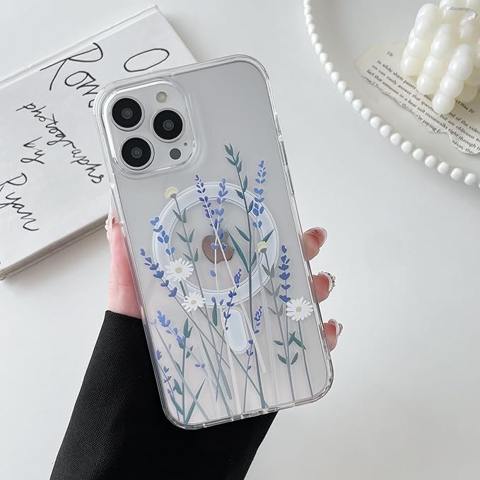ZTOFERA for iPhone 15 Pro Magnetic Case Compatible with Magsafe,Aesthetic Floral Pattern Design Cute for Girl Women,Anti-Drop Protective Hard Phone Cover for iPhone 15 Pro-Lavender