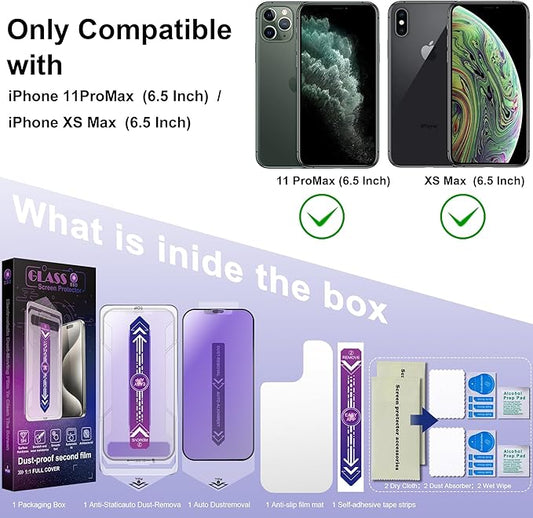 2 Pack Anti Blue Light Matte Screen Protector for iPhone 11 Pro Max and iPhon XS MAX 6.5-Inch Auto Dust Removal, No Bubbles, Tempered Glass Film, Easy Installation