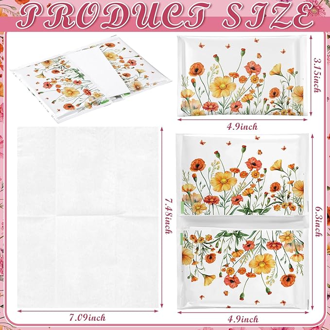 50 Pack Summer Flower Pocket Tissues Individual Packs Floral Pocket Facial Bulk 3 Ply Wildflower Wallet Travel Tissues for Summer Fall Wedding Party Supplies