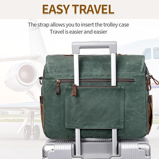 Messenger Bag for Men 15.6 Inch Vintage Canvas Genuine Leather Briefcase for Men Laptop Bag Satchel Shoulder Bag