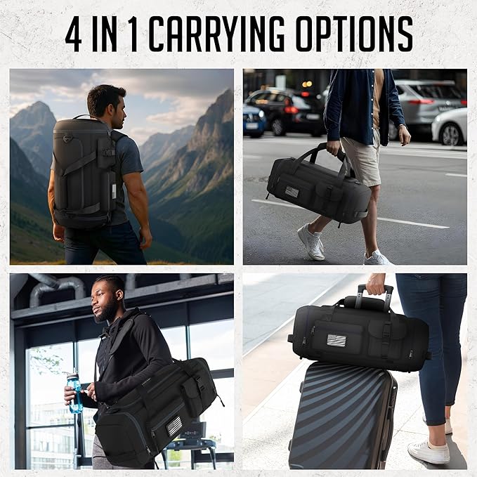 Gym Duffel Bag Backpack - 60L - Durable Gym Bag for Men/Women with Shoe Compartment - Duffel Bag Carry On – Water Resistant with Wet Pocket, Multiple Pockets & Straps for Gym, Travel & Overnight