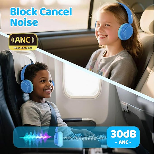 MIDOLA Active Noise Cancelling Kids Headphones Bluetooth 5.4 Wireless Volume Limited 85/94dB,Type C Fast Charging,Over Ear Foldable with Mic Aux Cord for Toddler Child Pad Tablet Blue