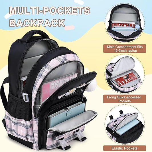 MOMUVO Backpack for Girls with Lunchbox, Kids Backpack with Lunch Box, Bookbag for Girls Kindergarten Elementary Preschool Middle School