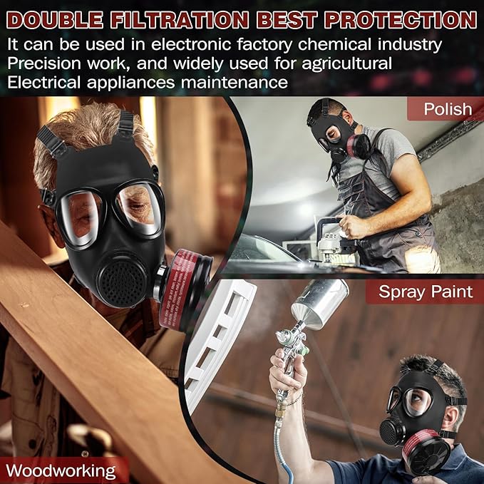 Gas Masks Survival Nuclear and Chemical - Reusable Full Face Respirator Gas Mask with Activated Carbon Filter