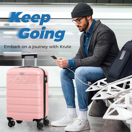 Krute 20 inch Carry On Luggage Hard Shell Suitcase with Spinner Wheels Airline Approved Luggages PC ABS TSA Lock Suitcase