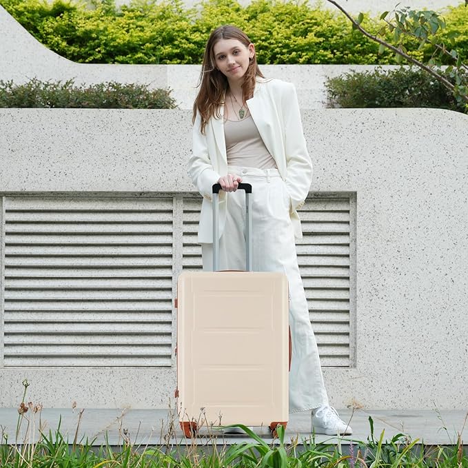 Merax Luggage Set 2 Piece Suitcase Sets with Spinner Wheel,Lightweight Hardside Expandable Travel Laggage with TSA Lock,Suitcase with Travel Bag(20"/24",Khaki & Brown)