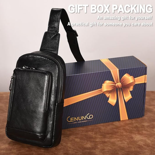 Genuine Leather Sling Bag for Men and Women Crossbody Shoulder Purse Chest Sling Backpack Carry on Casual Daypack