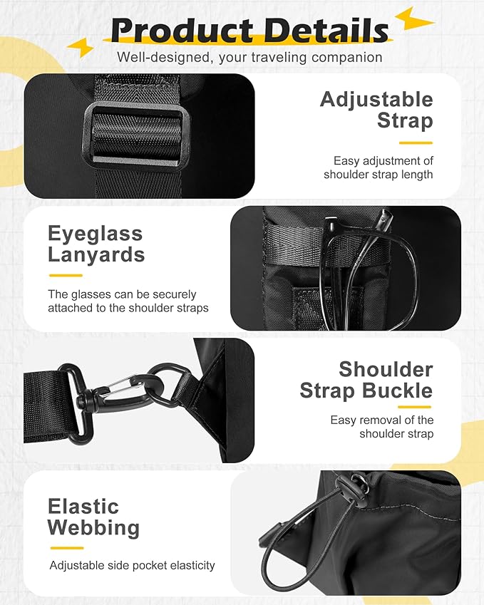 Large Black Sling Crossbody Bag for Men Women, Tactical Backpack Shoulder Daypack Mini Cross Body Motorcycle Chest Bags, Small One Strap Fanny Back Pack for Casual Travel Hiking Sport Gym