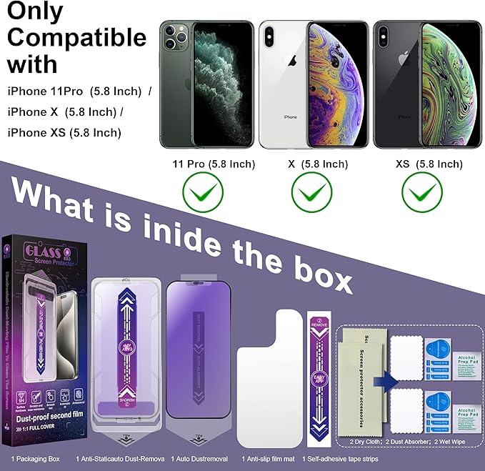 CHISHA 2-Pack Anti Blue Light Matte Screen Protector for iPhone 11 Pro and iPhone Xs and iPhone x 5.8-Inch, Auto Dust Removal, No Bubbles, High Definition Clear, Easy Installation