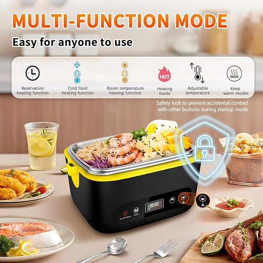 Cordless Electric Lunch Box,24000mAh Heated Lunch Box Battery Powered with Automatic Heating, 5Cups Portable Food Warmer,Multi-Mode Automatic Heating with an Insulated Bag and Utensils